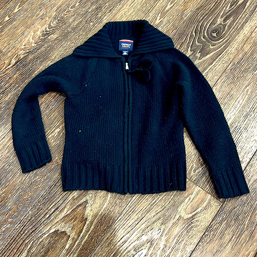 Cowl neck sweater with pom pom zipper